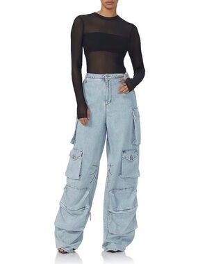AFRM Parker Baggy Cargo Denim Jeans in Mellow Wash